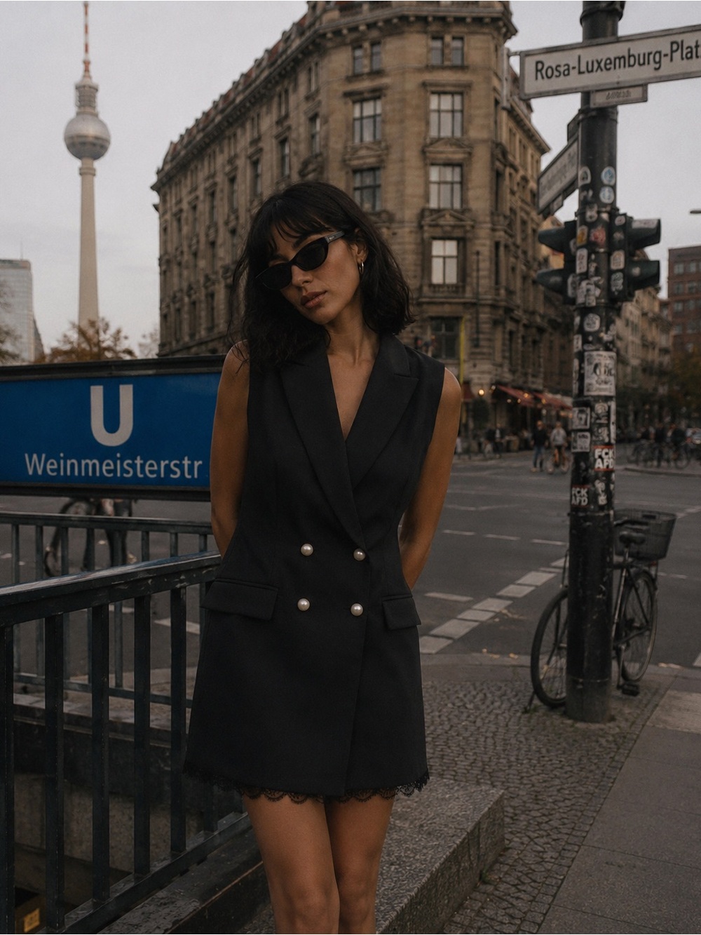 Zara Black Double-Breasted Sleeveless Romper with Pearl Buttons